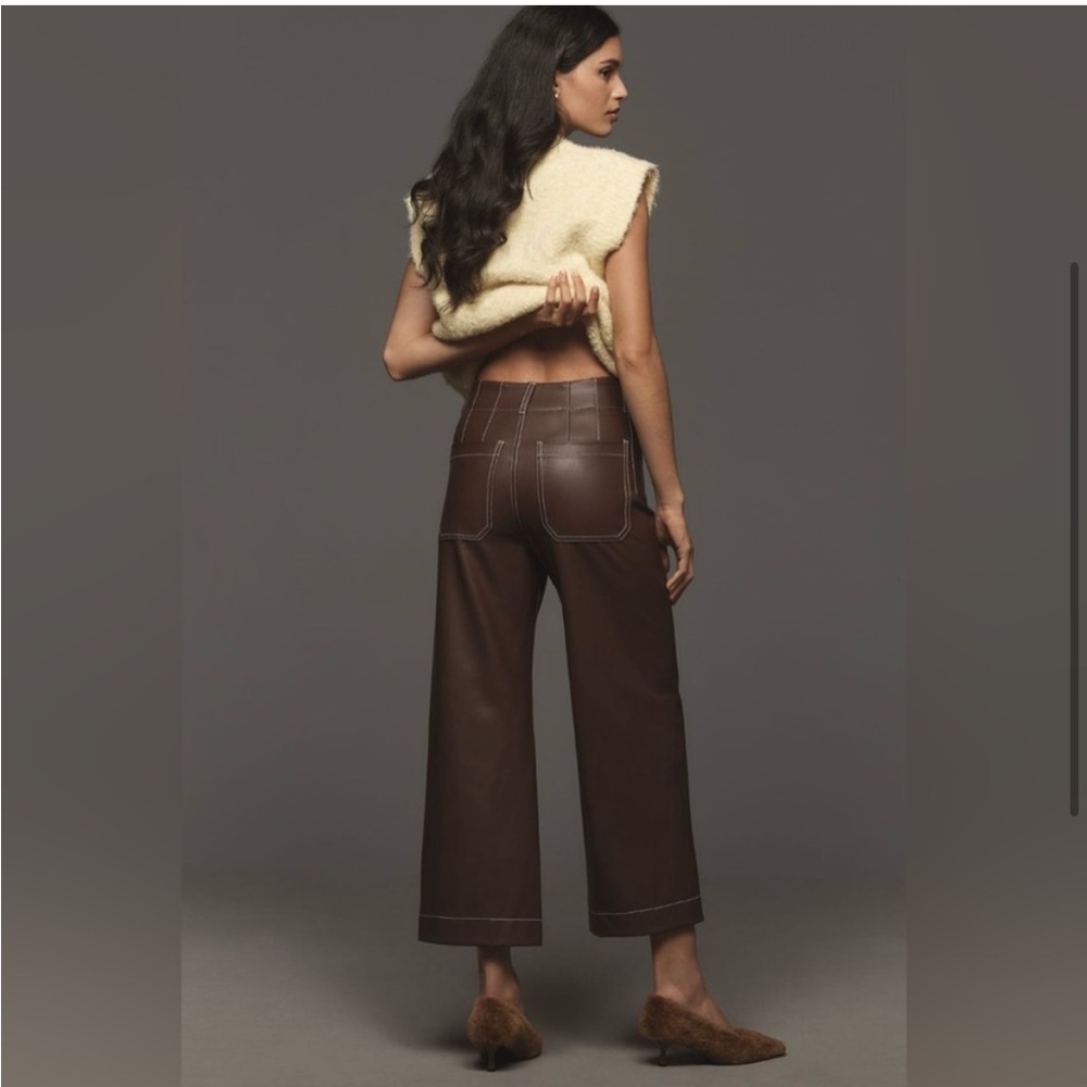 Anthropologie Maeve Colette Faux Leather Pants Chocolate NEW - Picture 2 of 2